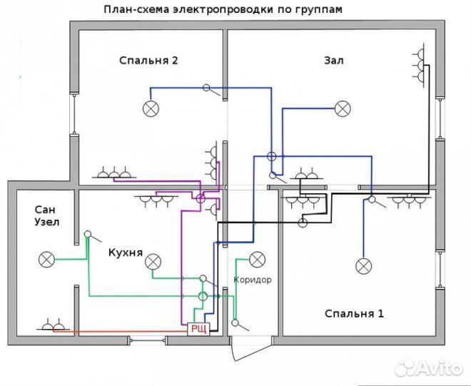 Монтажная схема электропроводки однокомнатной квартиры
