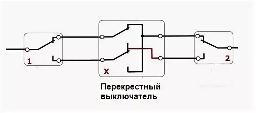 Схема перекрестного выключателя с трех
