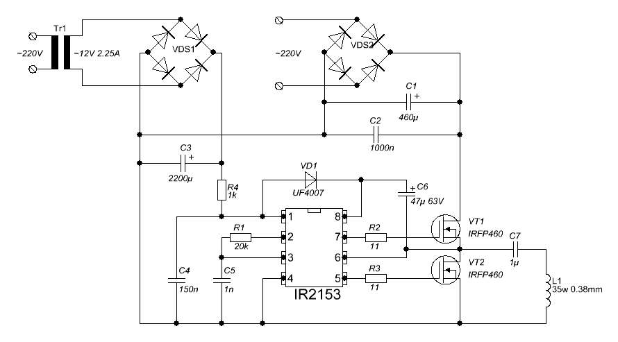 Схема двухтактного индукционного нагревателя