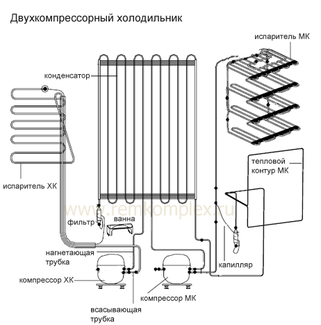 Схема холодильника с одним компрессором