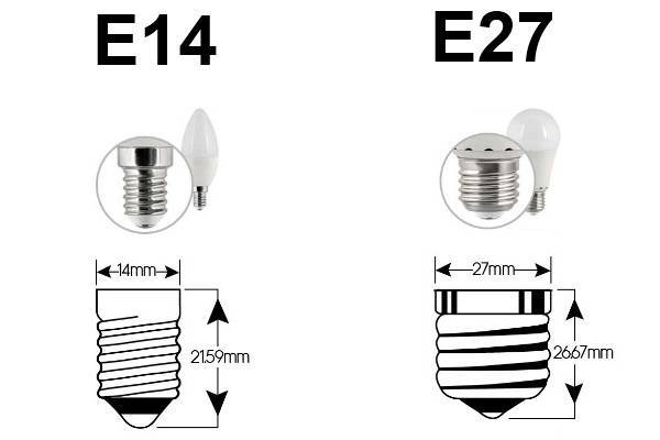 В чём разница между цоколем Е14 и Е27.