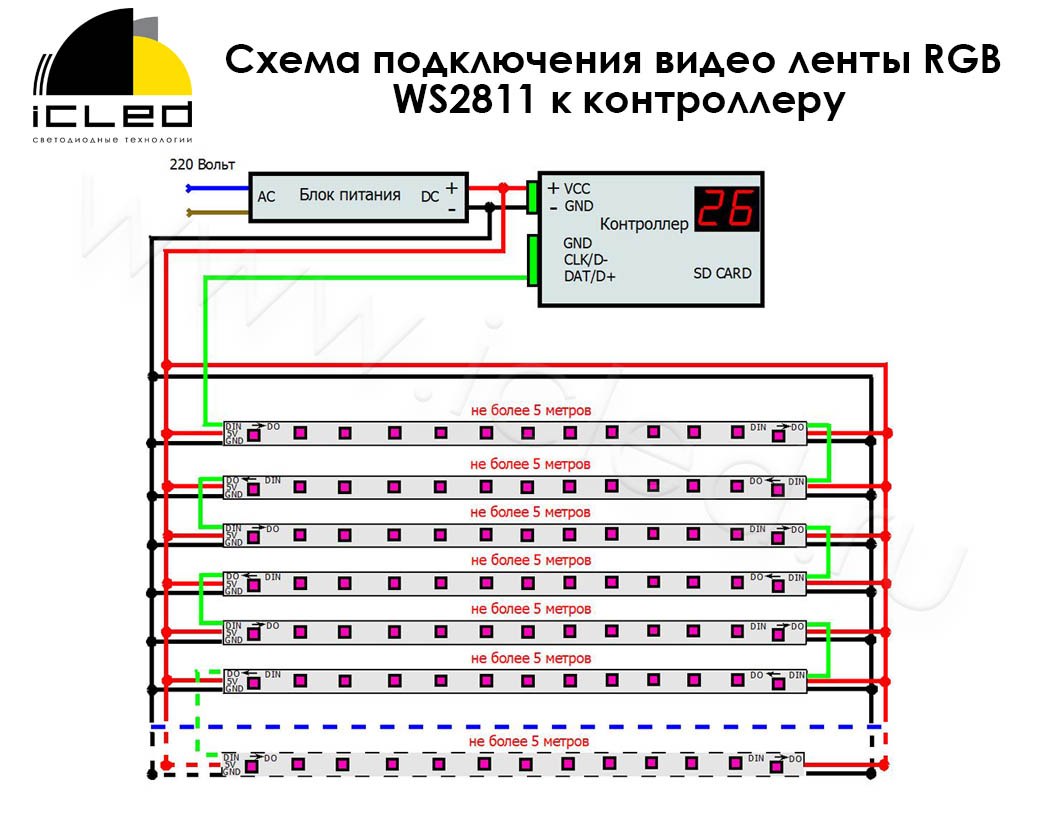 Схема подключения светодиодных линеек