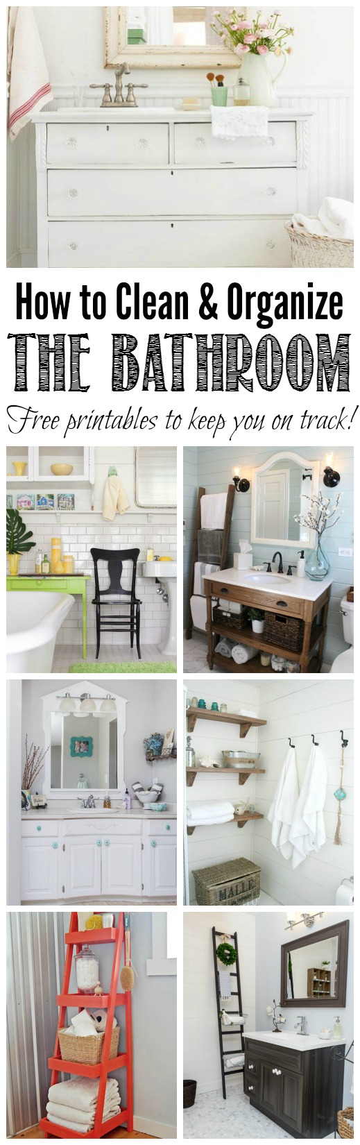 An easy to follow month long plan to get all of your bathrooms cleaned and organized. Free printables, included to help keep you on track! // cleanandscentsible.com