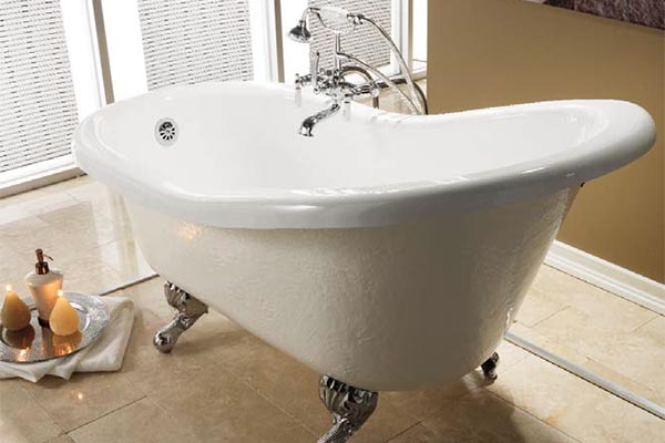 Barclay classic cast iron slipper tub installed in bathroom